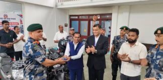 सीमा सुरक्षाका लागि सशस्त्र प्रहरीलाई मधेश सरकारको तर्फबाट २० मोटरसाइकल हस्तान्तरण